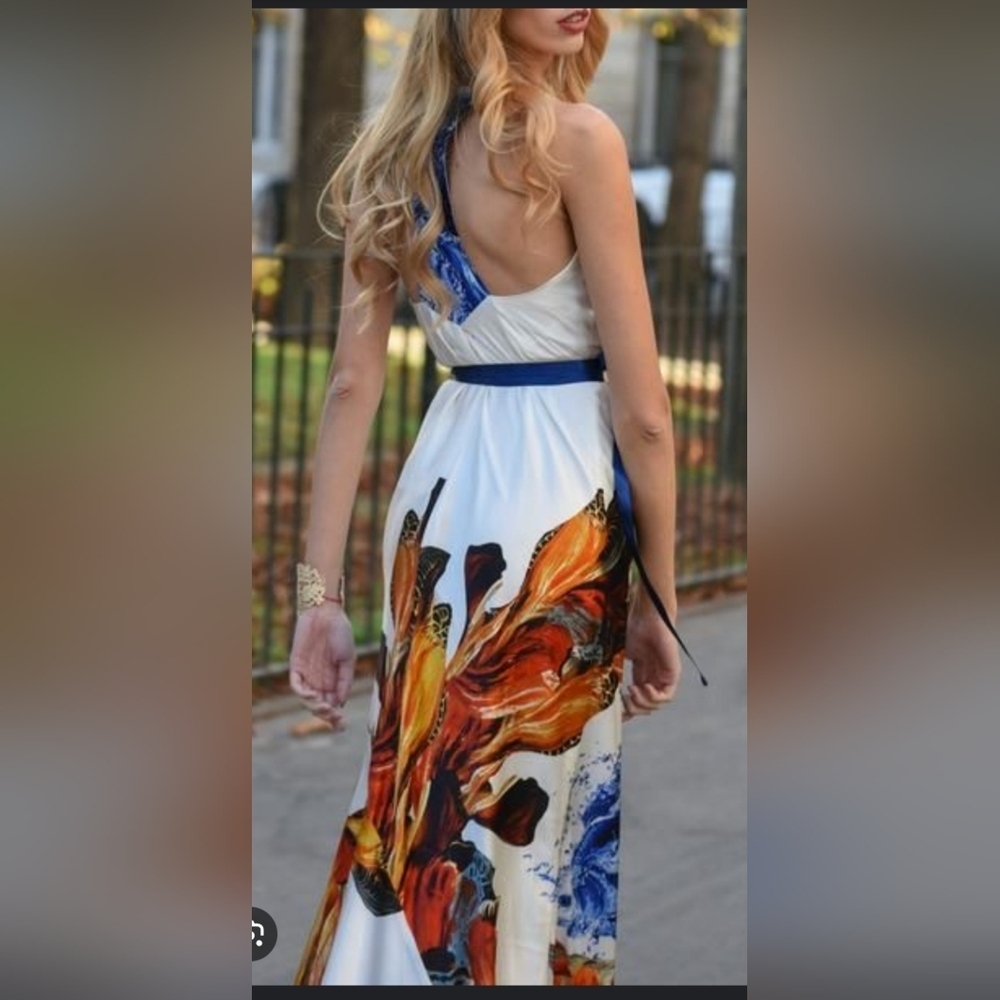 Bisou Bisou Sleeveles Dress with Blue and Red Design
